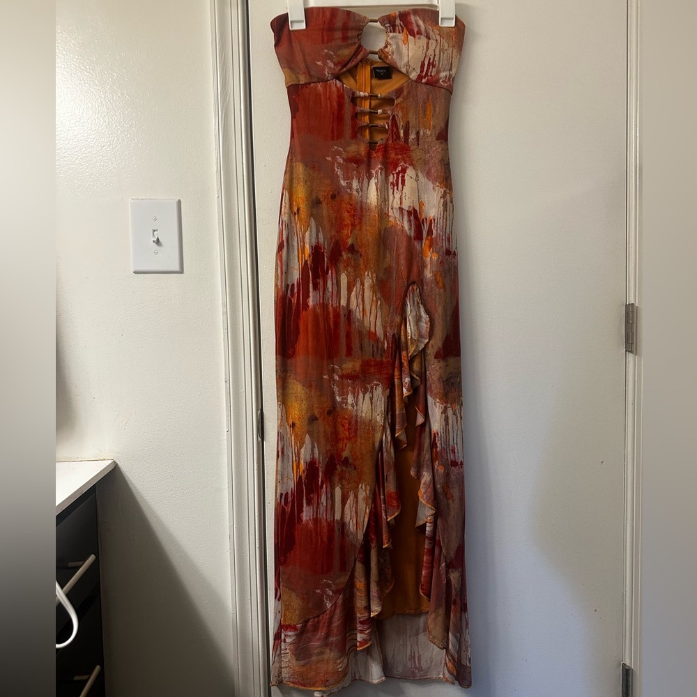 Blanc Clothing Abstract Mesh Cut-Out Maxi Dress